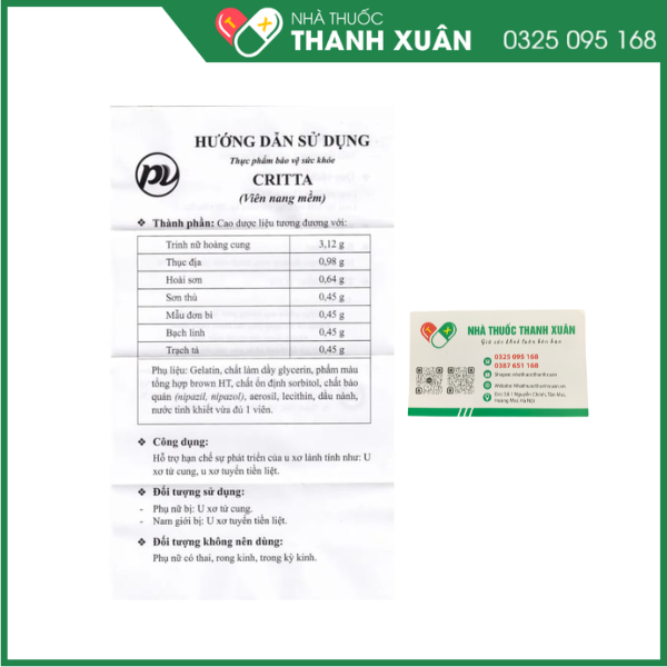 Critta Trinh nữ hoàng cung hỗ trợ hạn chế sự phát triển của u xơ lành tính